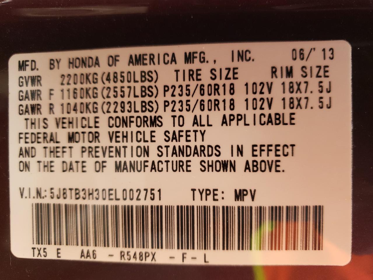 Photo 10 from auction – 2014 ACURA RDX with VIN 5J8TB3H30EL002751