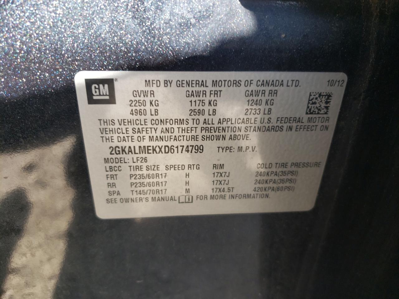 Photo 10 from auction – 2013 GMC TERRAIN SL with VIN 2GKALMEKXD6174799
