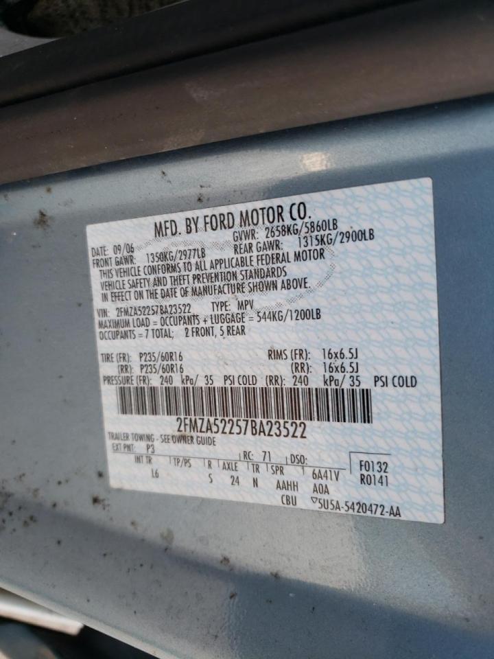 Photo 10 from auction – 2007 FORD FREESTAR S with VIN 2FMZA52257BA23522