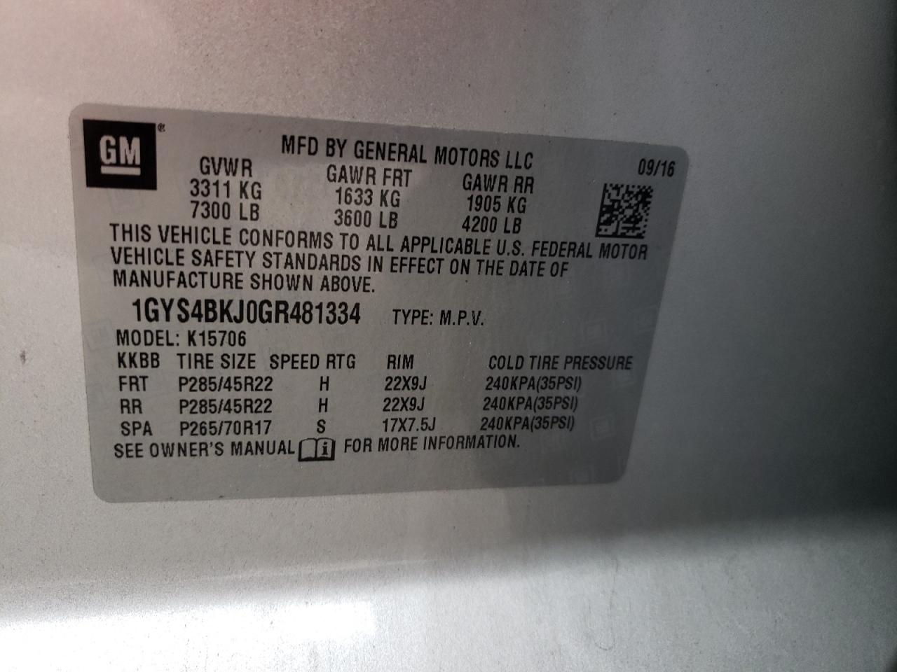 Photo 10 from auction – 2016 CADILLAC ESCALADE L with VIN 1GYS4BKJ0GR481334
