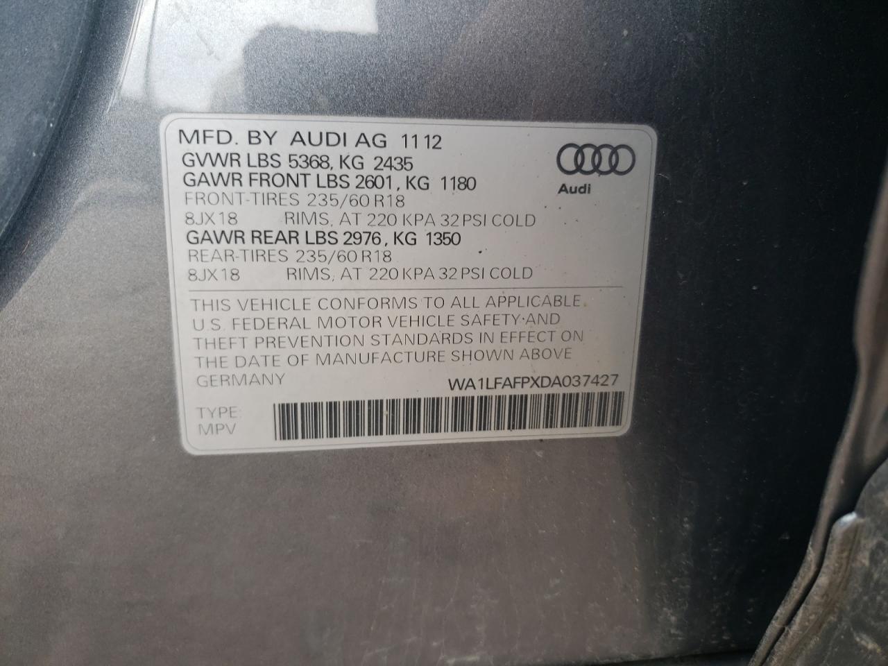 Photo 10 from auction – 2013 AUDI Q5 PREMIUM with VIN WA1LFAFPXDA037427