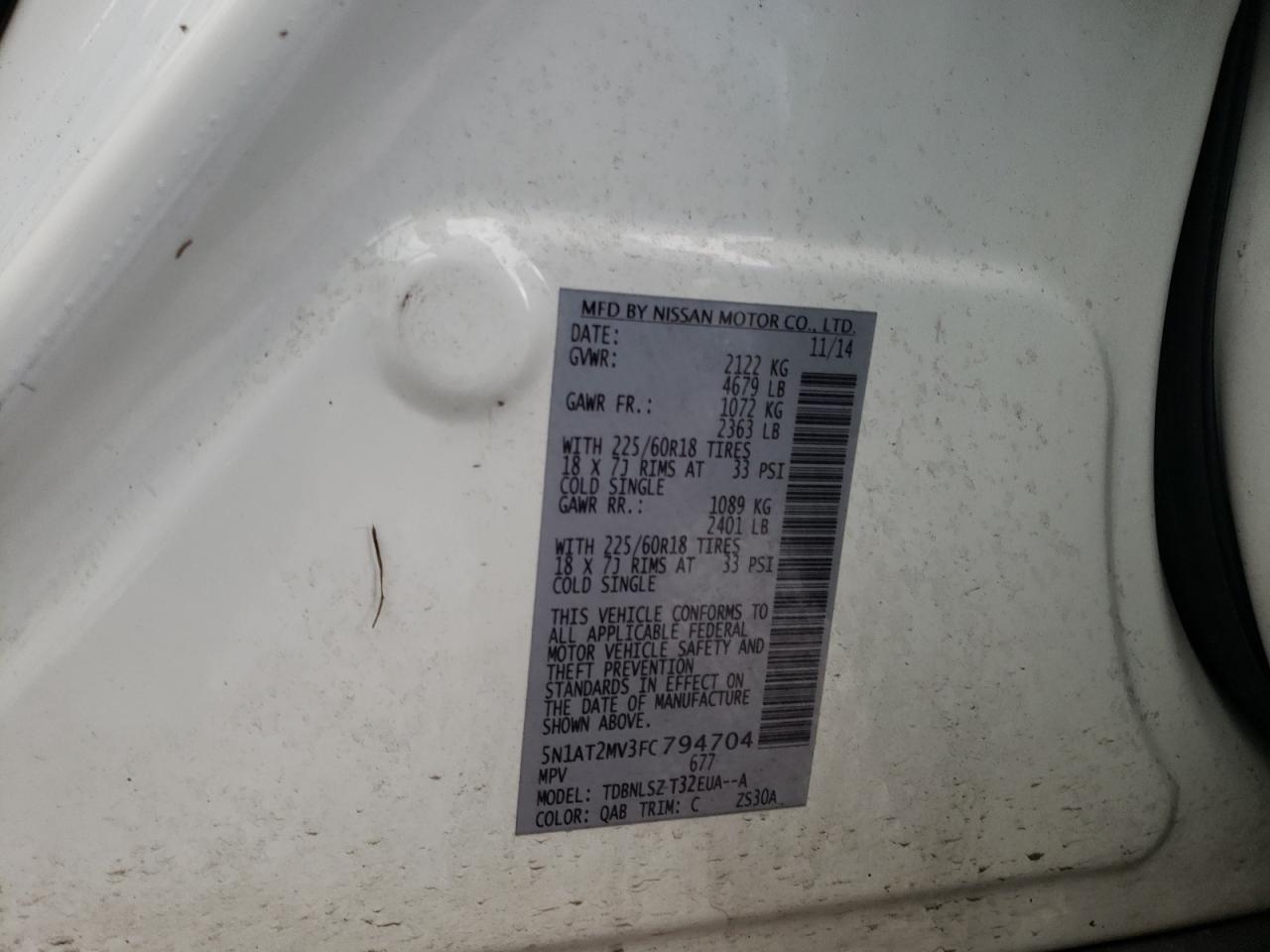 Photo 10 from auction – 2015 NISSAN ROGUE S with VIN 5N1AT2MV3FC794704