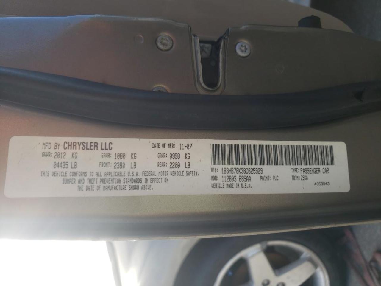 Photo 10 from auction – 2008 DODGE CALIBER R/ with VIN 1B3HB78K38D625929