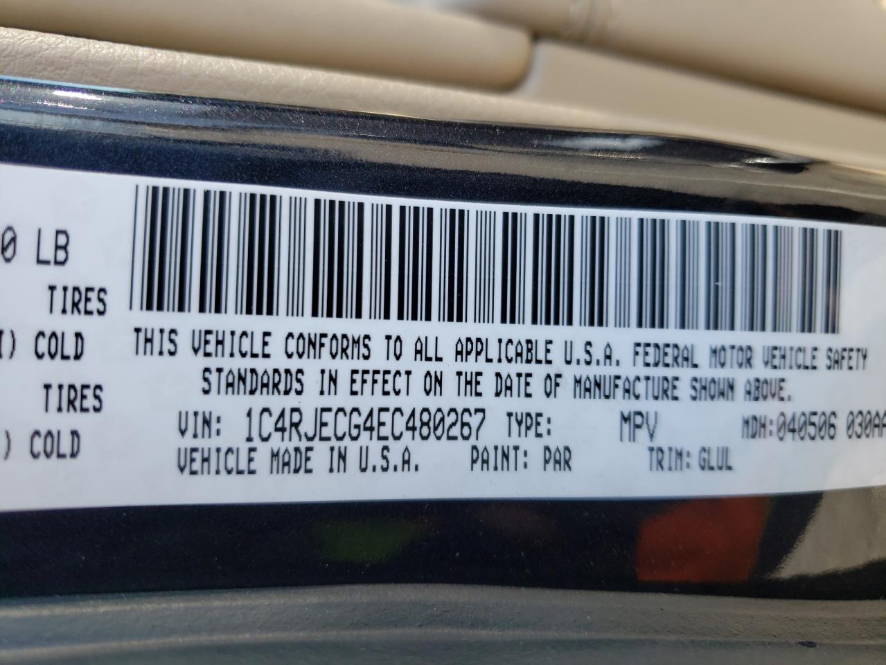 Photo 10 from auction – 2014 JEEP GRAND CHER with VIN 1C4RJECG4EC480267