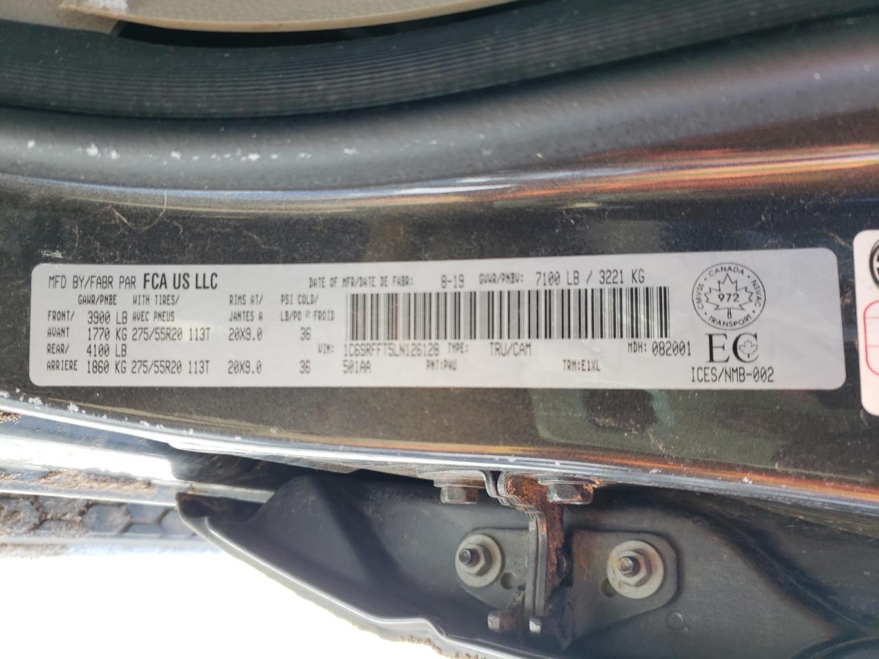 Photo 10 from auction – 2020 RAM 1500 BIG H with VIN 1C6SRFFT5LN126128