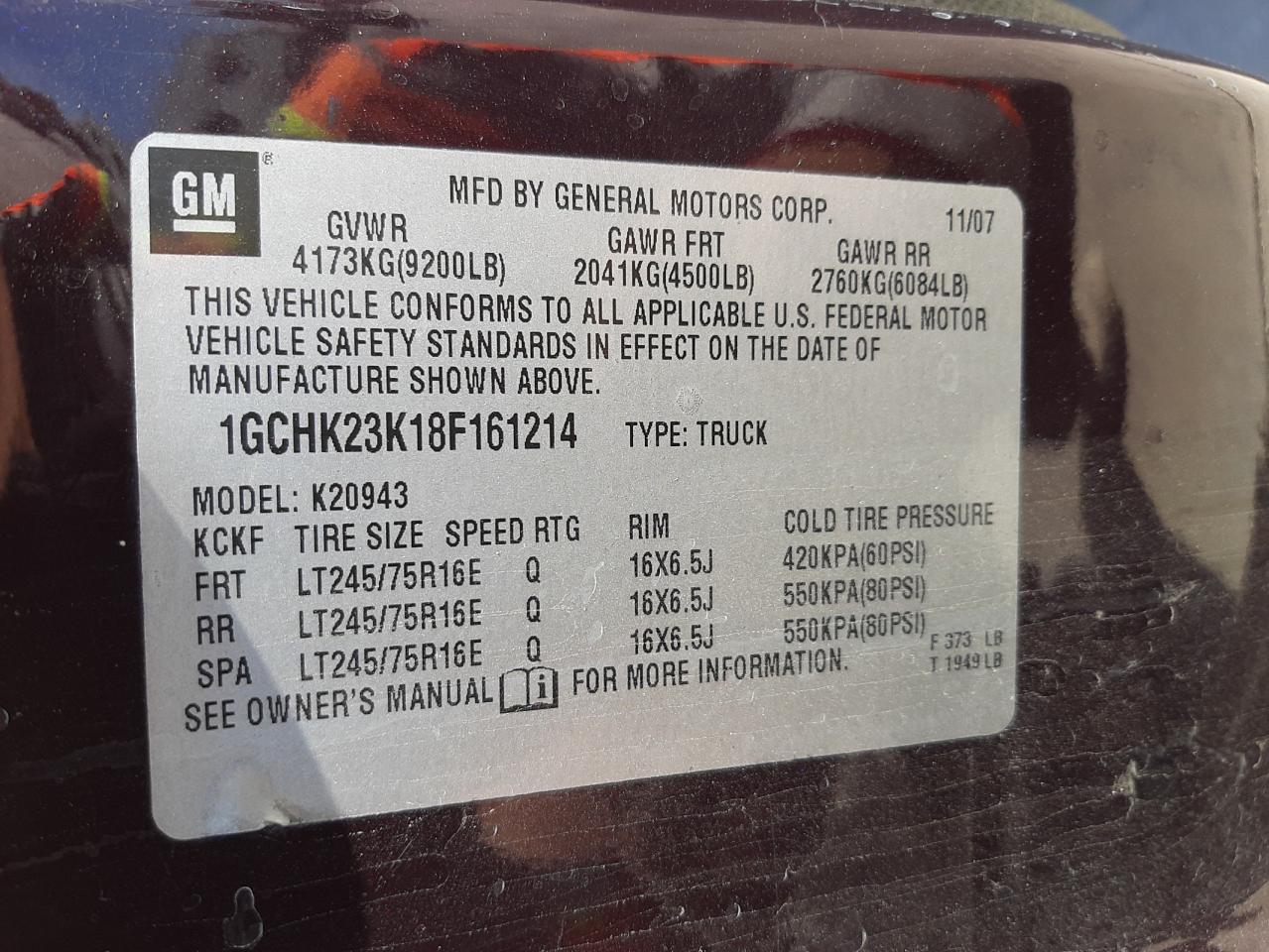 Photo 10 from auction – 2008 CHEVROLET SILVERADO with VIN 1GCHK23K18F161214