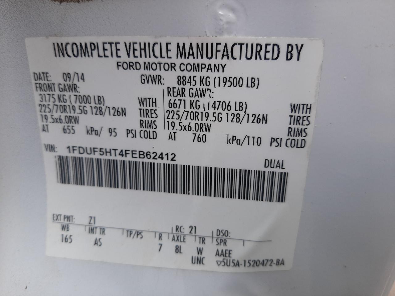 Photo 10 from auction – 2015 FORD F550 SUPER with VIN 1FDUF5HT4FEB62412