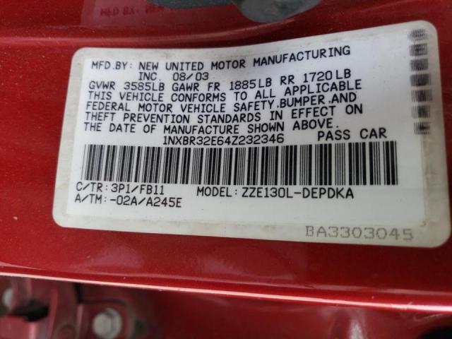Photo 10 from auction – 2004 TOYOTA COROLLA with VIN 1NXBR32E64Z232346