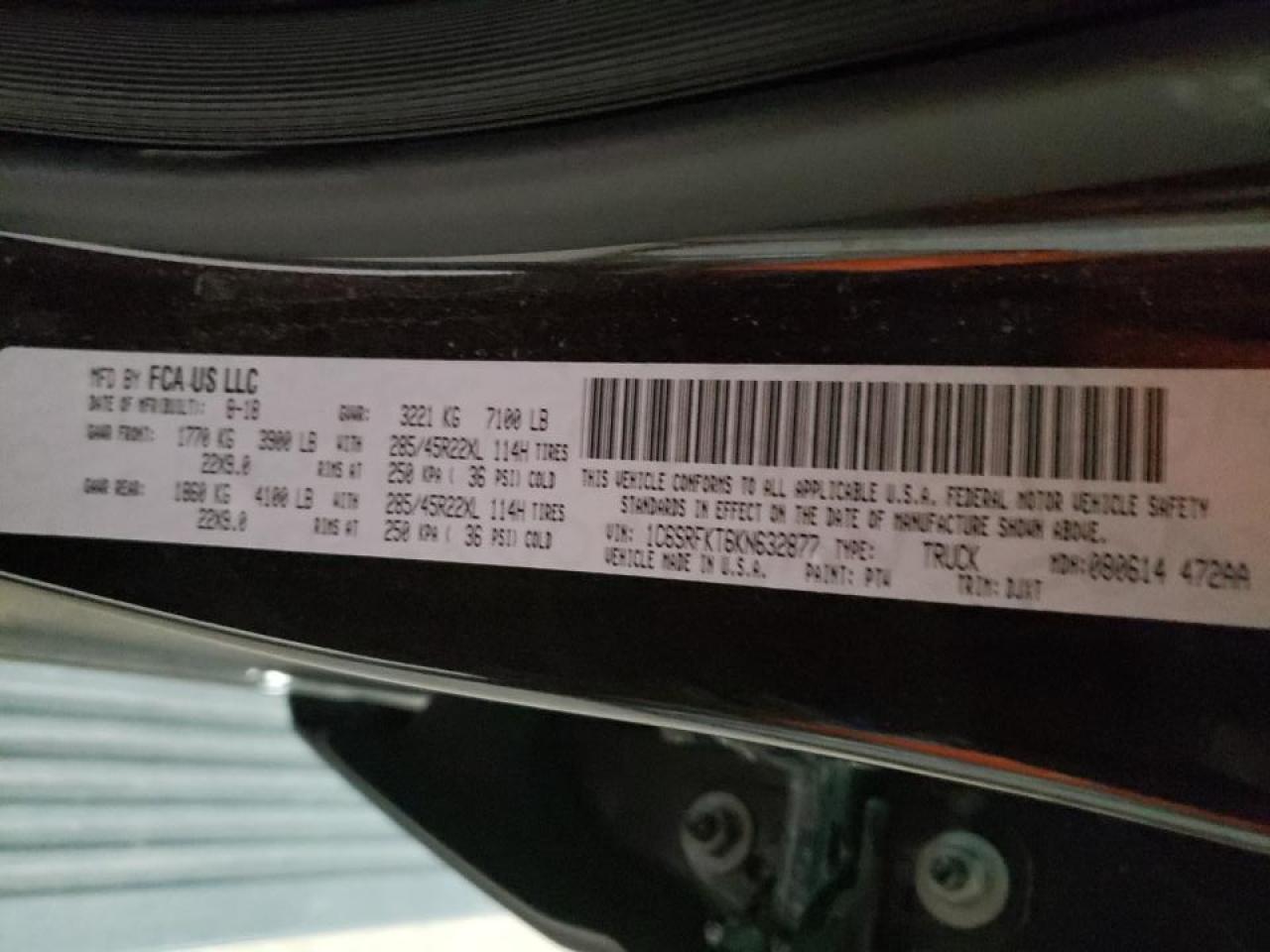 Photo 10 from auction – 2019 RAM 1500 LONGH with VIN 1C6SRFKT6KN632877