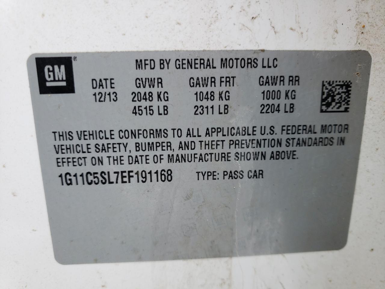 Photo 10 from auction – 2014 CHEVROLET MALIBU 1LT with VIN 1G11C5SL7EF191168