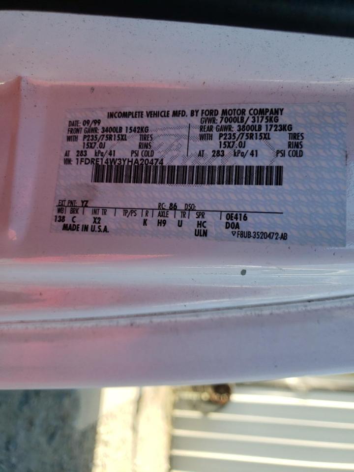 Photo 10 from auction – 2000 FORD ECONOLINE with VIN 1FDRE14W3YHA20474