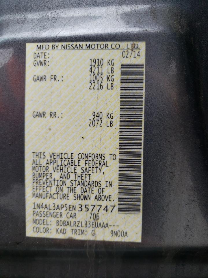 Photo 10 from auction – 2014 NISSAN ALTIMA 2.5 with VIN 1N4AL3AP5EN357747
