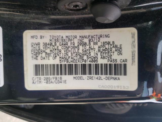 Photo 10 from auction – 2012 TOYOTA COROLLA with VIN 5YFBU4EEXCP014006