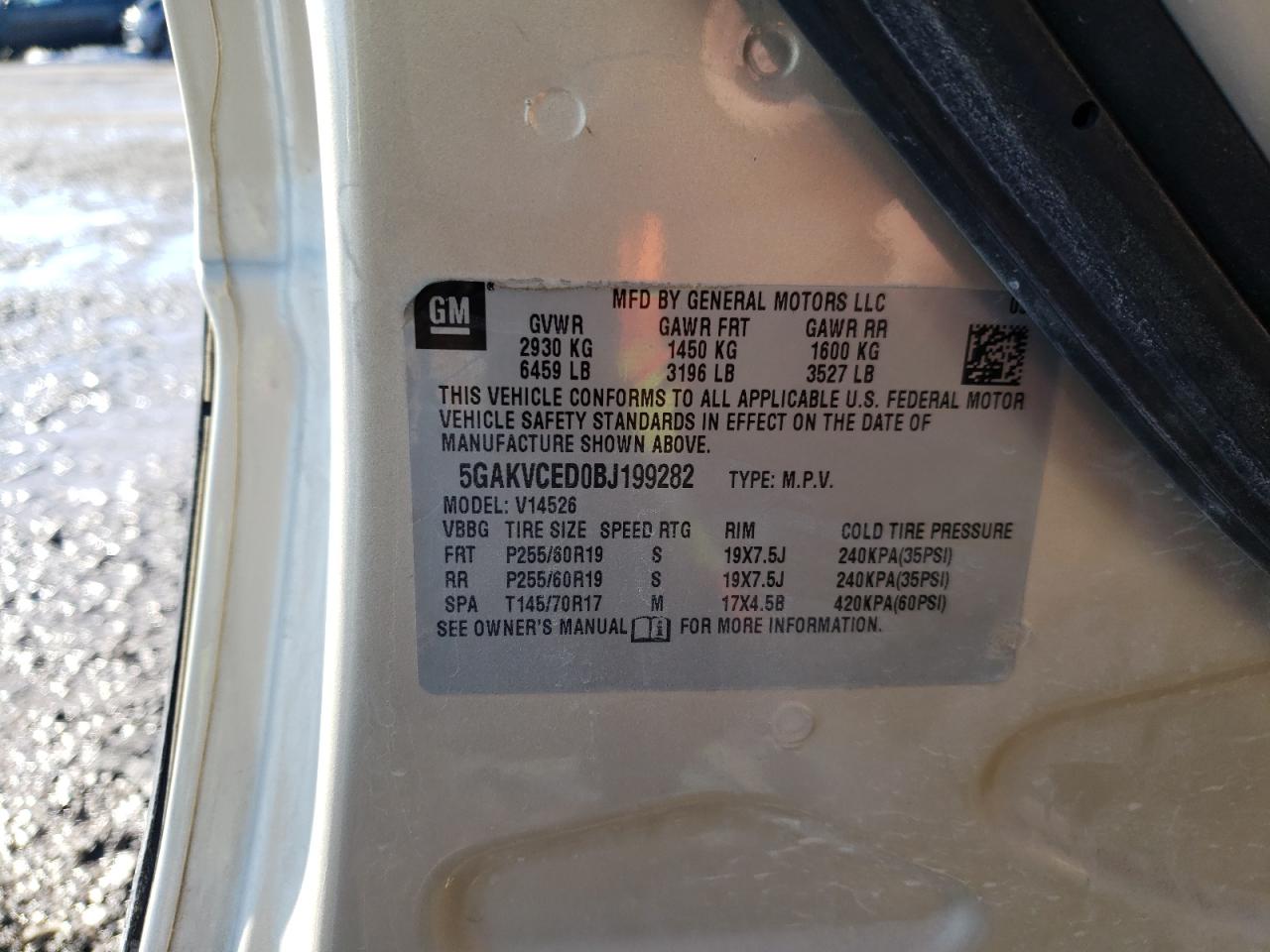 Photo 10 from auction – 2011 BUICK ENCLAVE CX with VIN 5GAKVCED0BJ199282