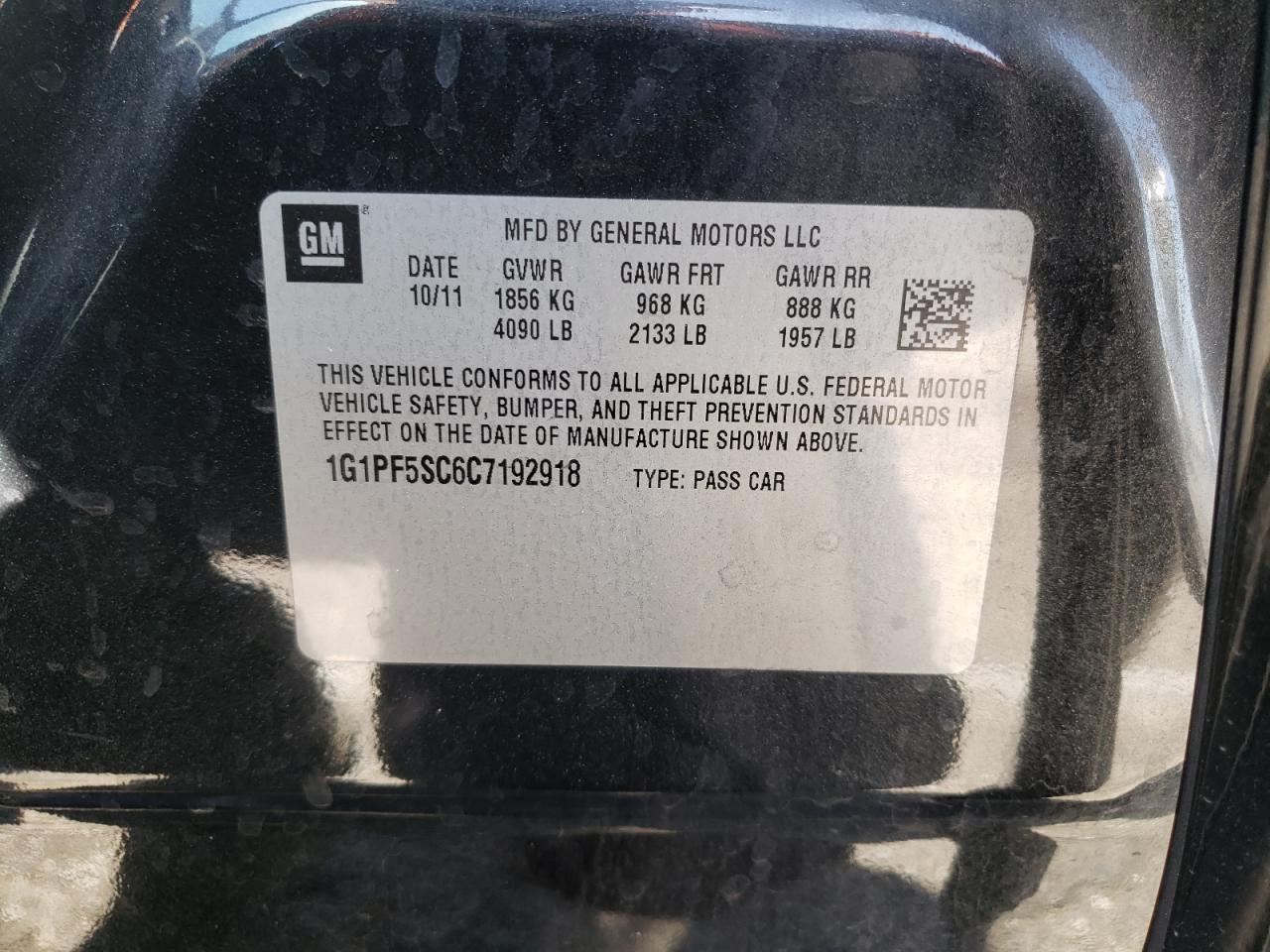 Photo 10 from auction – 2012 CHEVROLET CRUZE LT with VIN 1G1PF5SC6C7192918