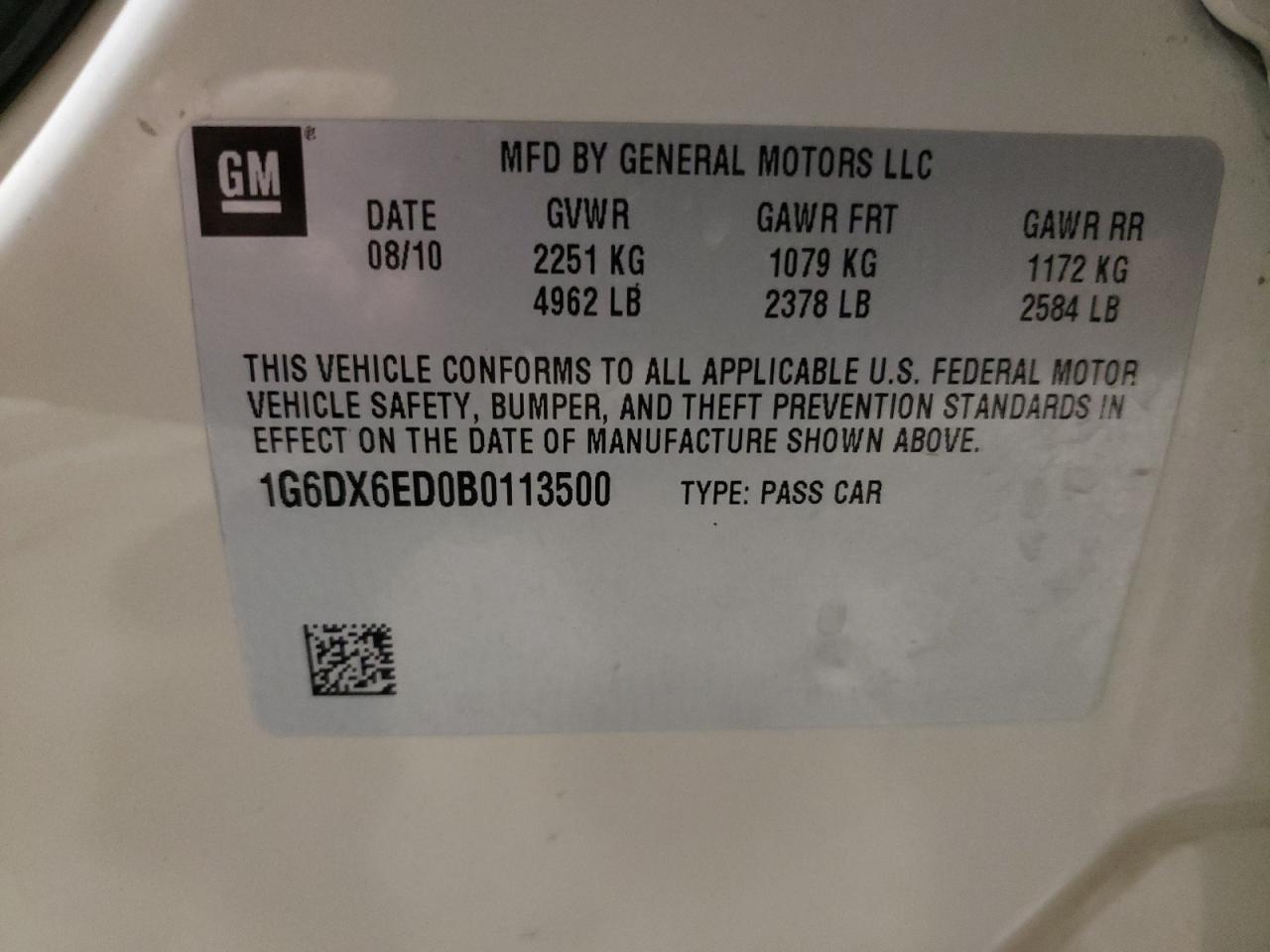 Photo 10 from auction – 2011 CADILLAC STS LUXURY with VIN 1G6DX6ED0B0113500