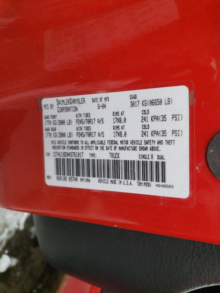 Photo 10 from auction – 2004 DODGE RAM 1500 S with VIN 1D7HU18D04S761017