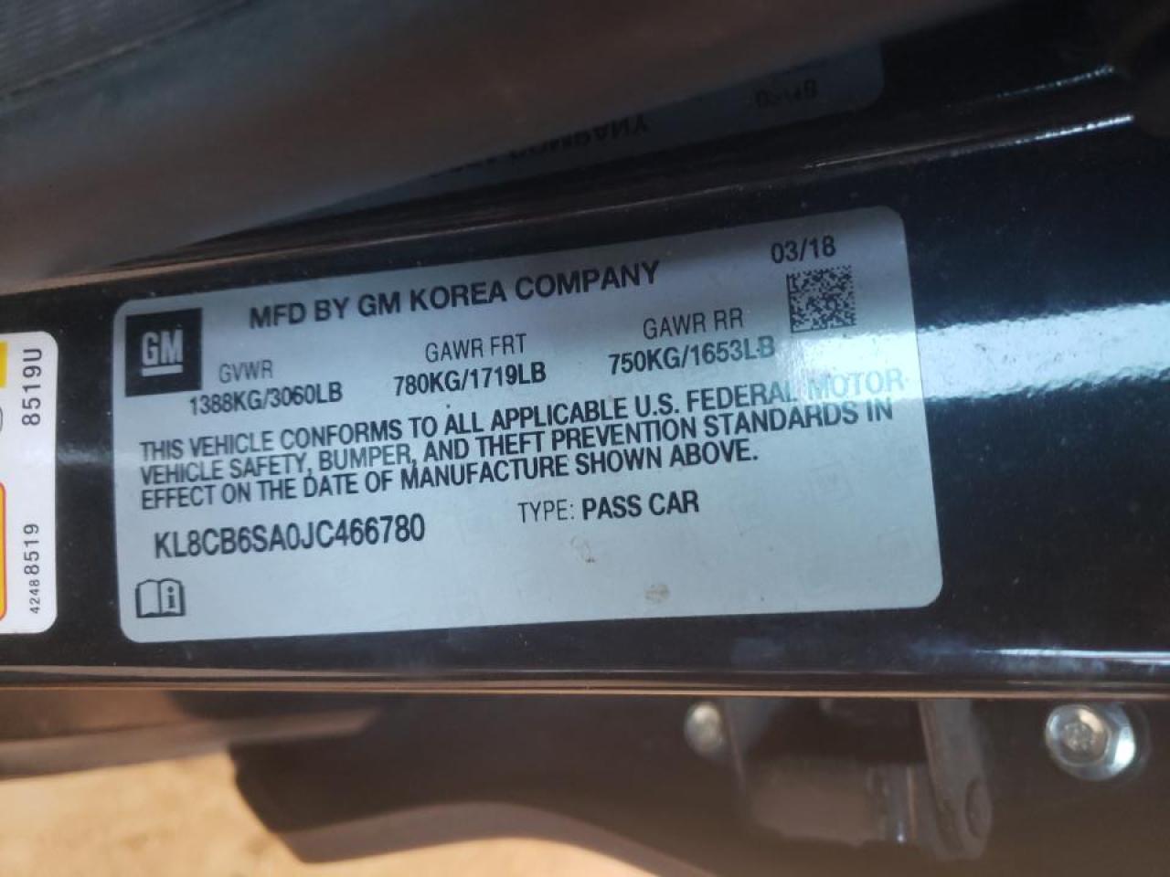 Photo 10 from auction – 2018 CHEVROLET SPARK LS with VIN KL8CB6SA0JC466780
