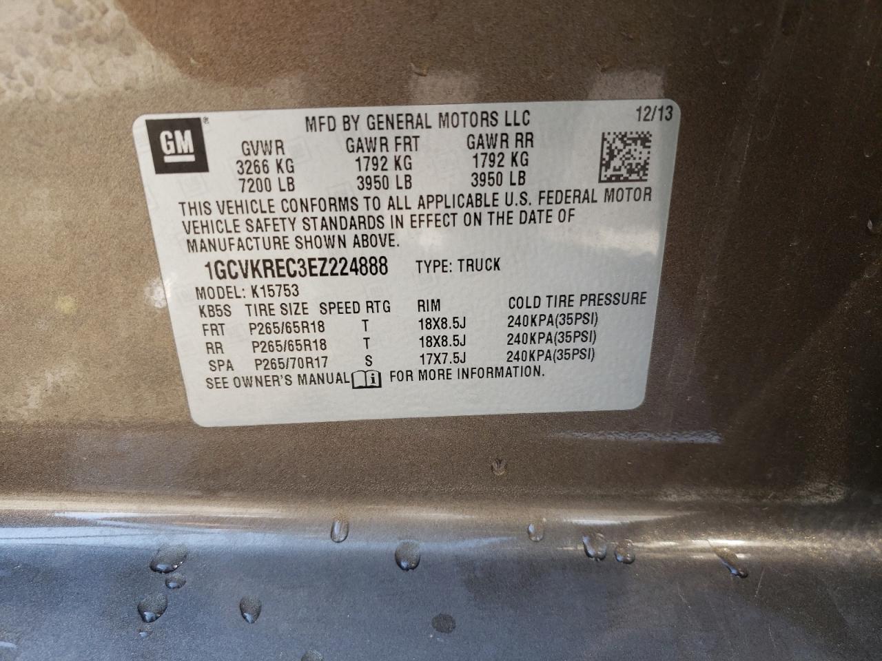 Photo 10 from auction – 2014 CHEVROLET SILVERADO with VIN 1GCVKREC3EZ224888