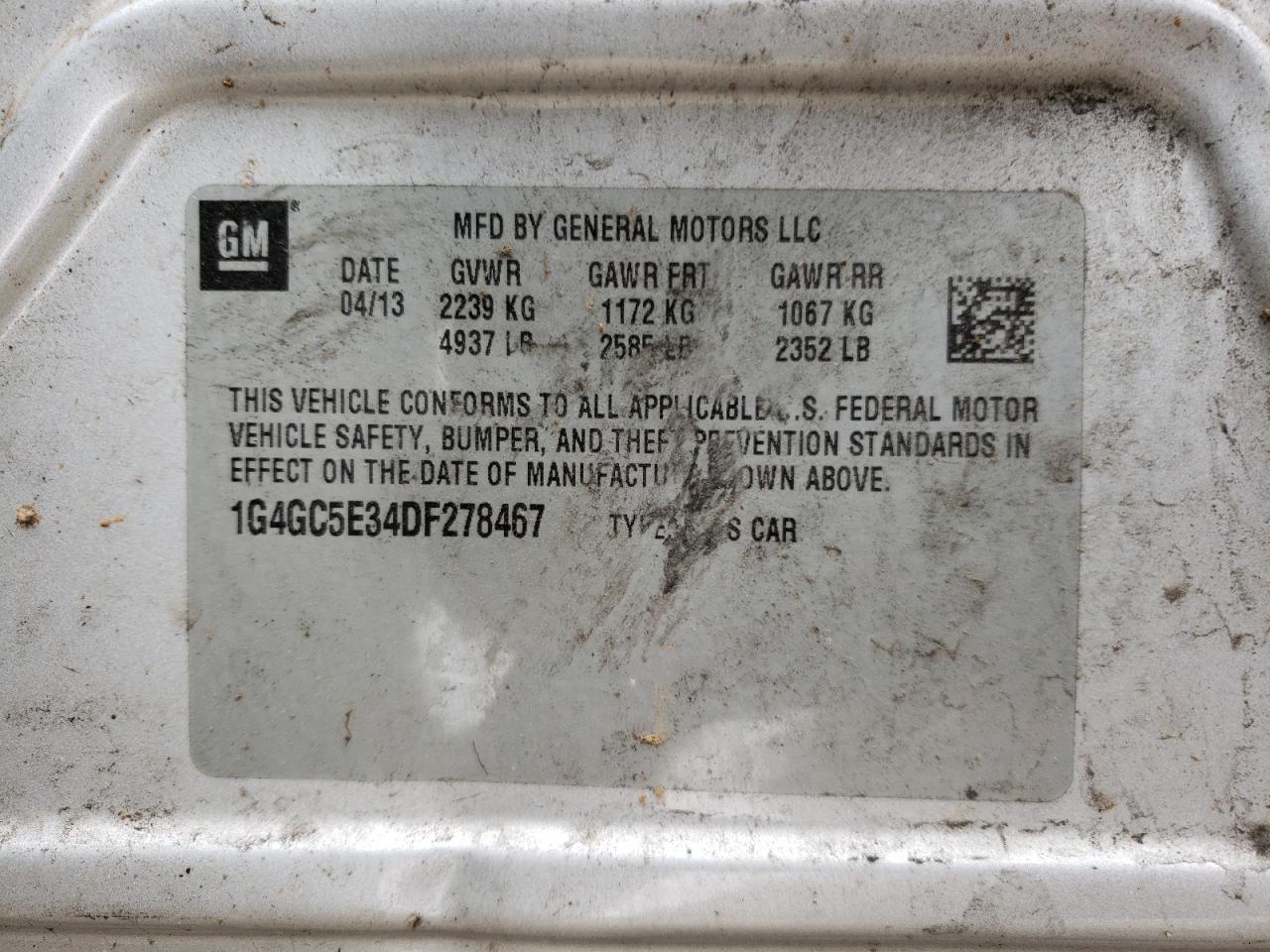 Photo 10 from auction – 2013 BUICK LACROSSE with VIN 1G4GC5E34DF278467