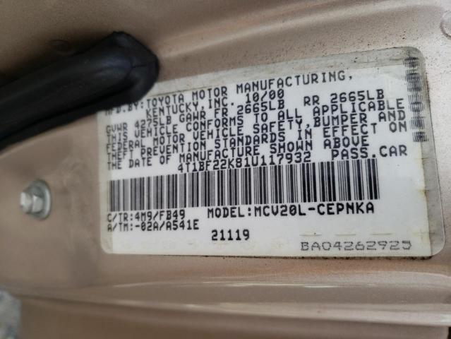 Photo 10 from auction – 2001 TOYOTA CAMRY LE with VIN 4T1BF22K81U117932