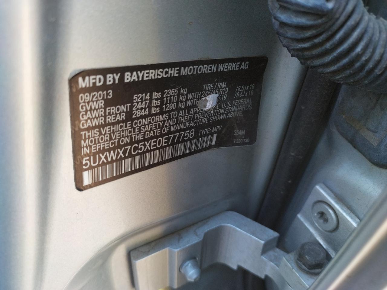 Photo 10 from auction – 2014 BMW X3 XDRIVE3 with VIN 5UXWX7C5XE0E77758