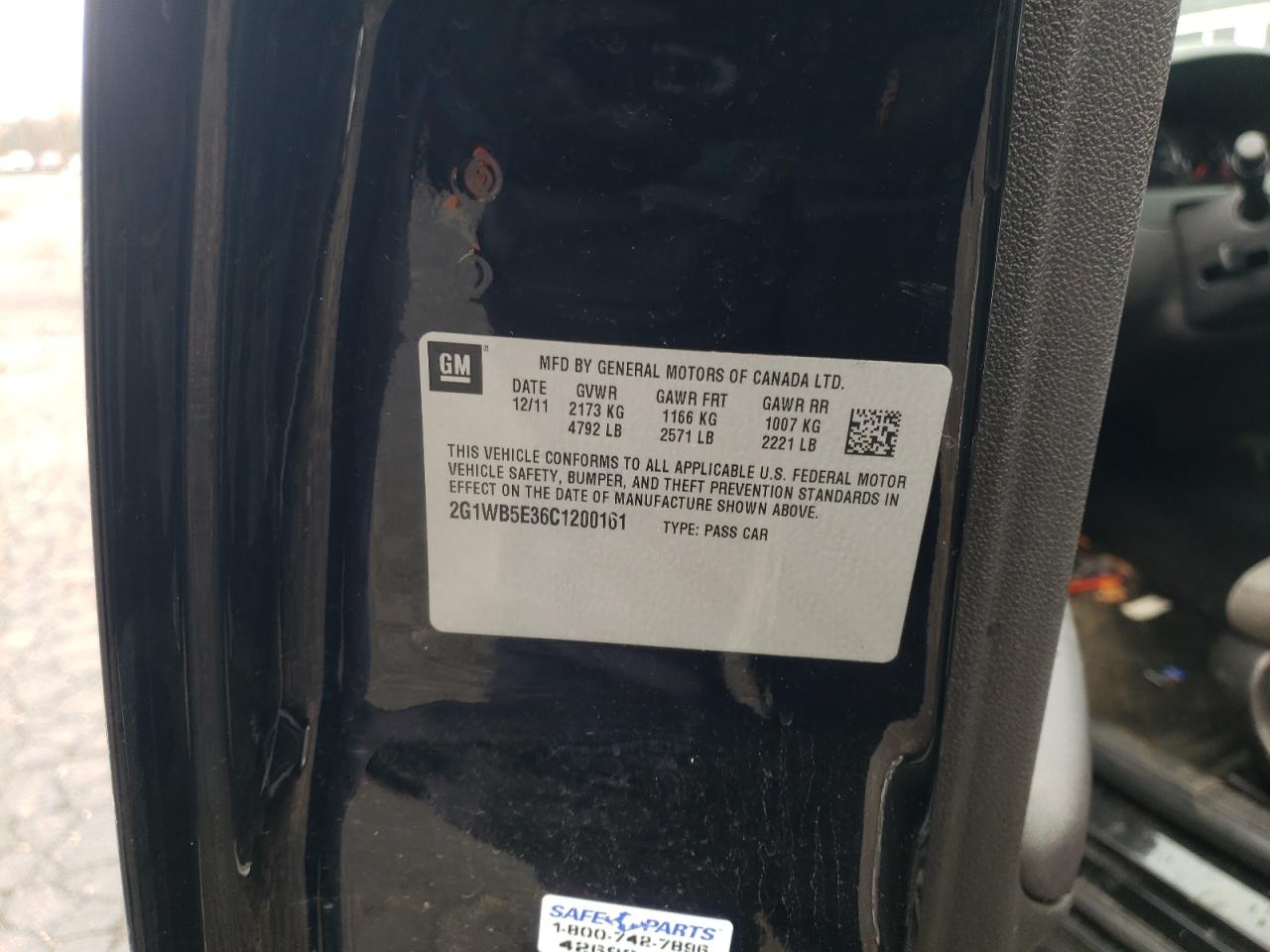 Photo 10 from auction – 2012 CHEVROLET IMPALA LT with VIN 2G1WB5E36C1200161