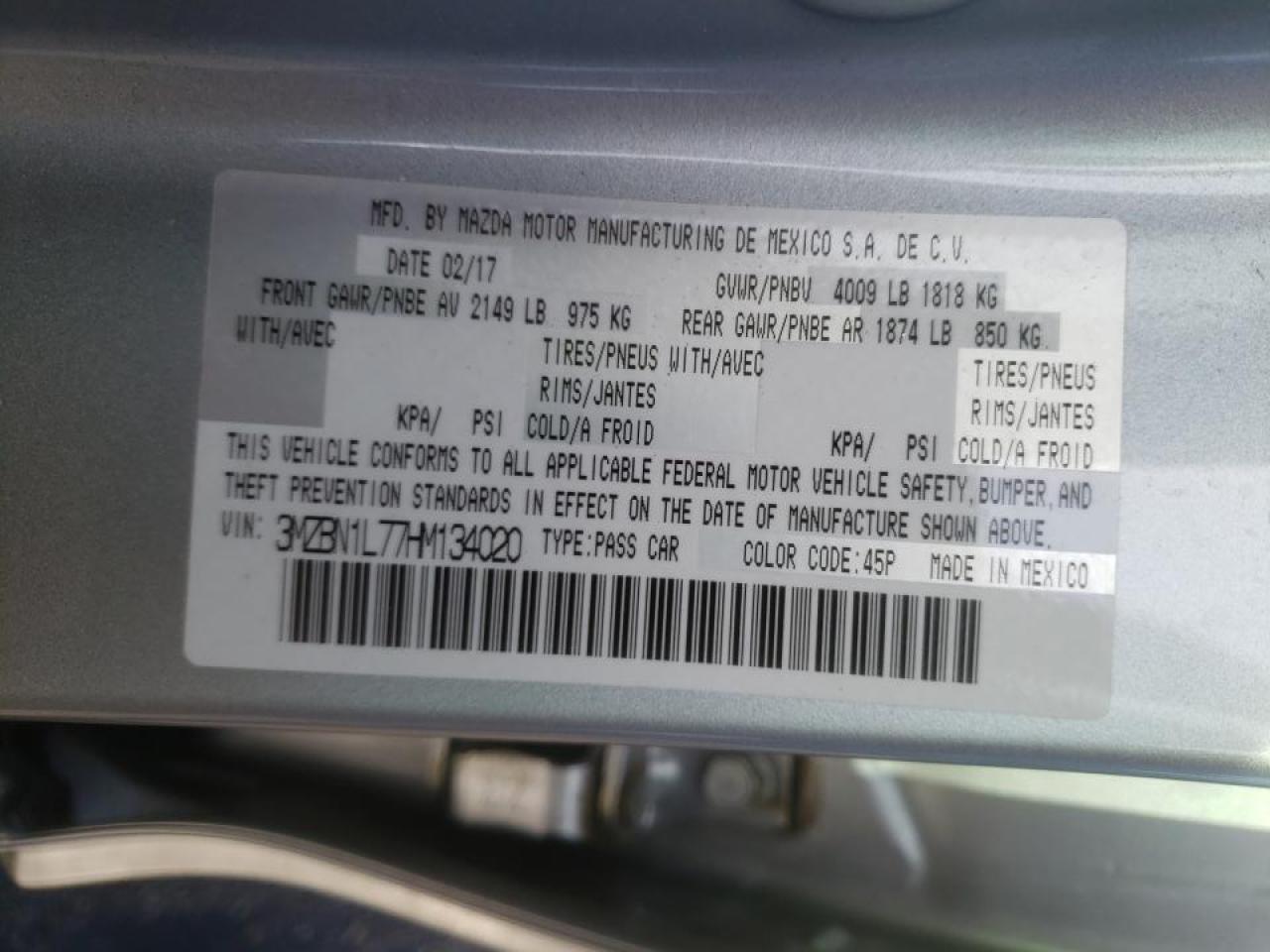 Photo 10 from auction – 2017 MAZDA 3 TOURING with VIN 3MZBN1L77HM134020