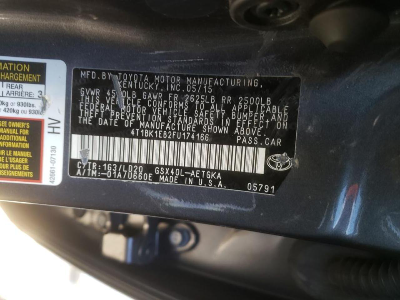 Photo 10 from auction – 2015 TOYOTA AVALON XLE with VIN 4T1BK1EB2FU174166
