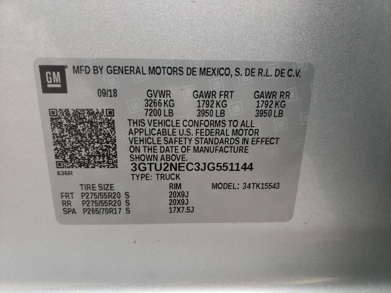 Photo 10 from auction – 2018 GMC SIERRA K15 with VIN 3GTU2NEC3JG551144