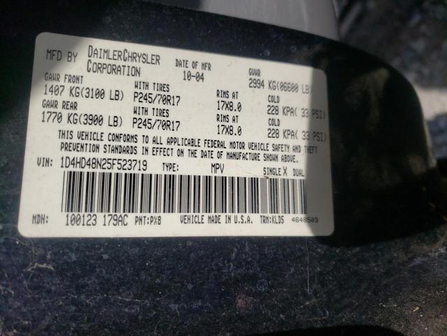 Photo 10 from auction – 2005 DODGE DURANGO with VIN 1D4HD48N25F523719