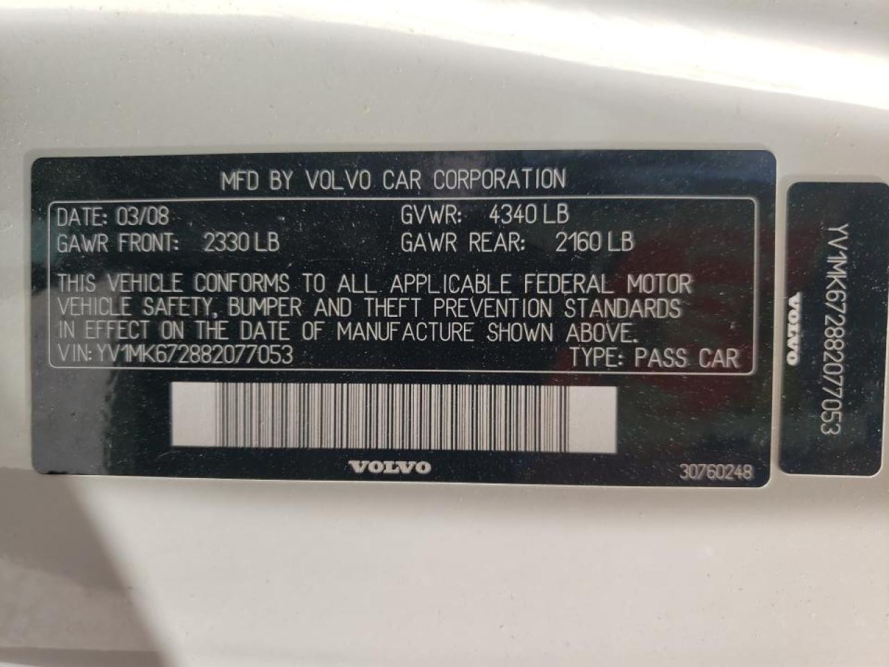 Photo 20 from auction – 2008 VOLVO C30 T5 with VIN YV1MK672882077053