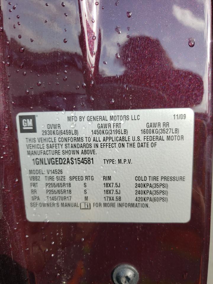Photo 10 from auction – 2010 CHEVROLET TRAVERSE L with VIN 1GNLVGED2AS154581