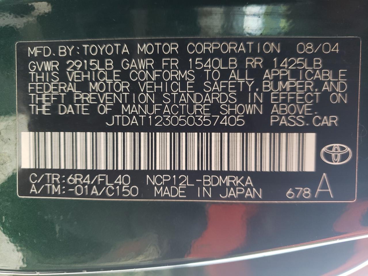 Photo 10 from auction – 2005 TOYOTA ECHO with VIN JTDAT123050357405