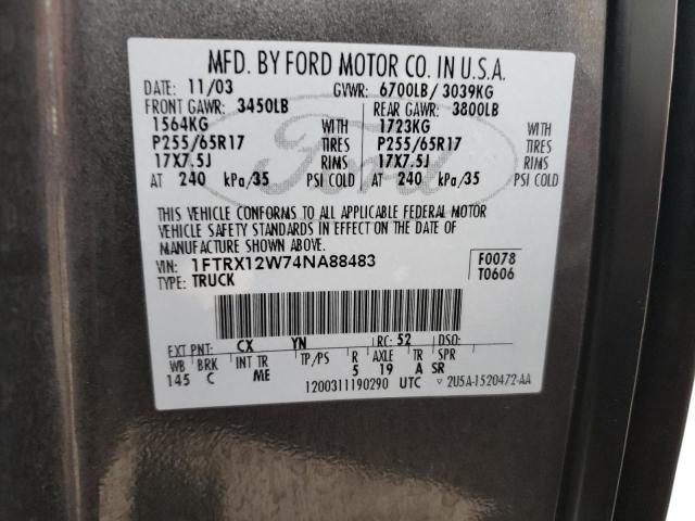 Photo 10 from auction – 2004 FORD F150 with VIN 1FTRX12W74NA88483