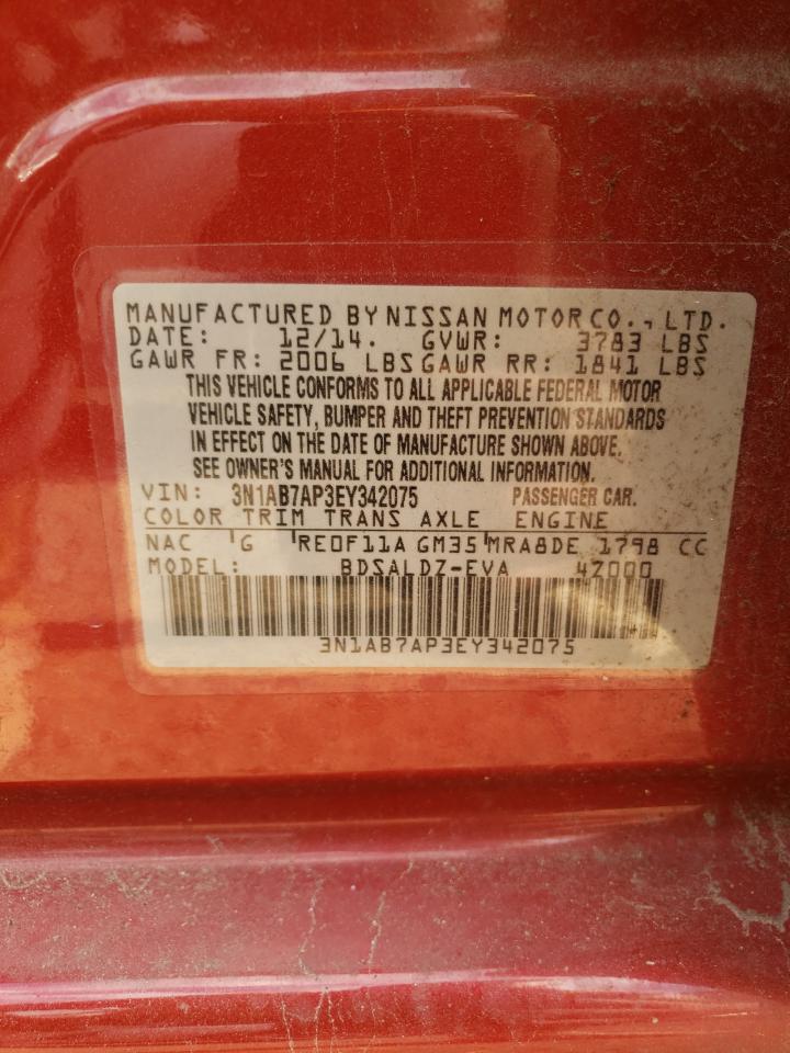 Photo 10 from auction – 2014 NISSAN SENTRA S with VIN 3N1AB7AP3EY342075