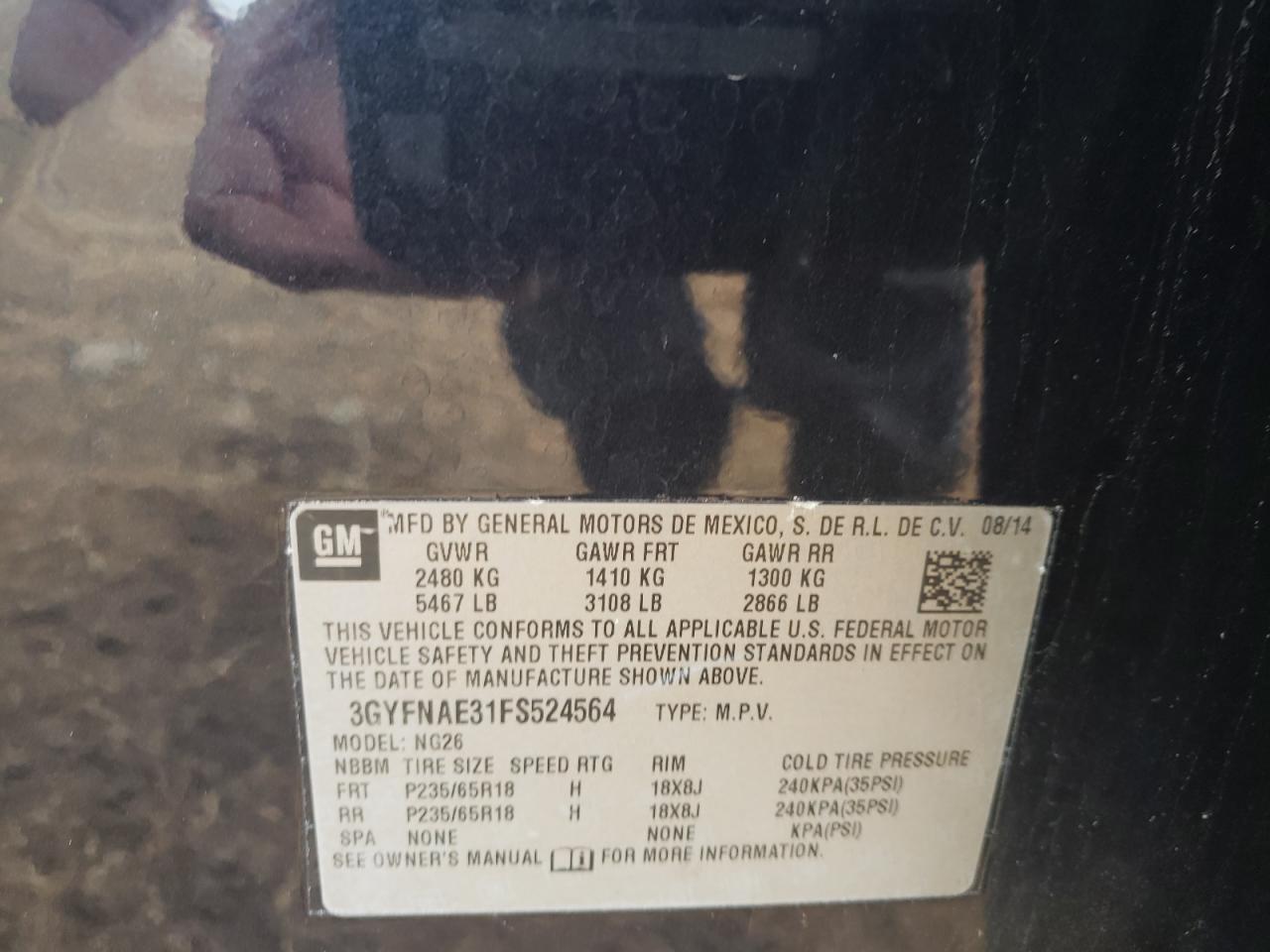 Photo 10 from auction – 2015 CADILLAC SRX with VIN 3GYFNAE31FS524564