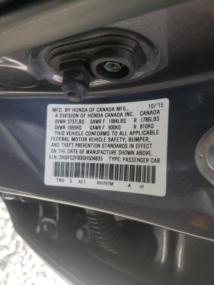 Photo 10 from auction – 2016 HONDA CIVIC EX with VIN 2HGFC2F83GH504835