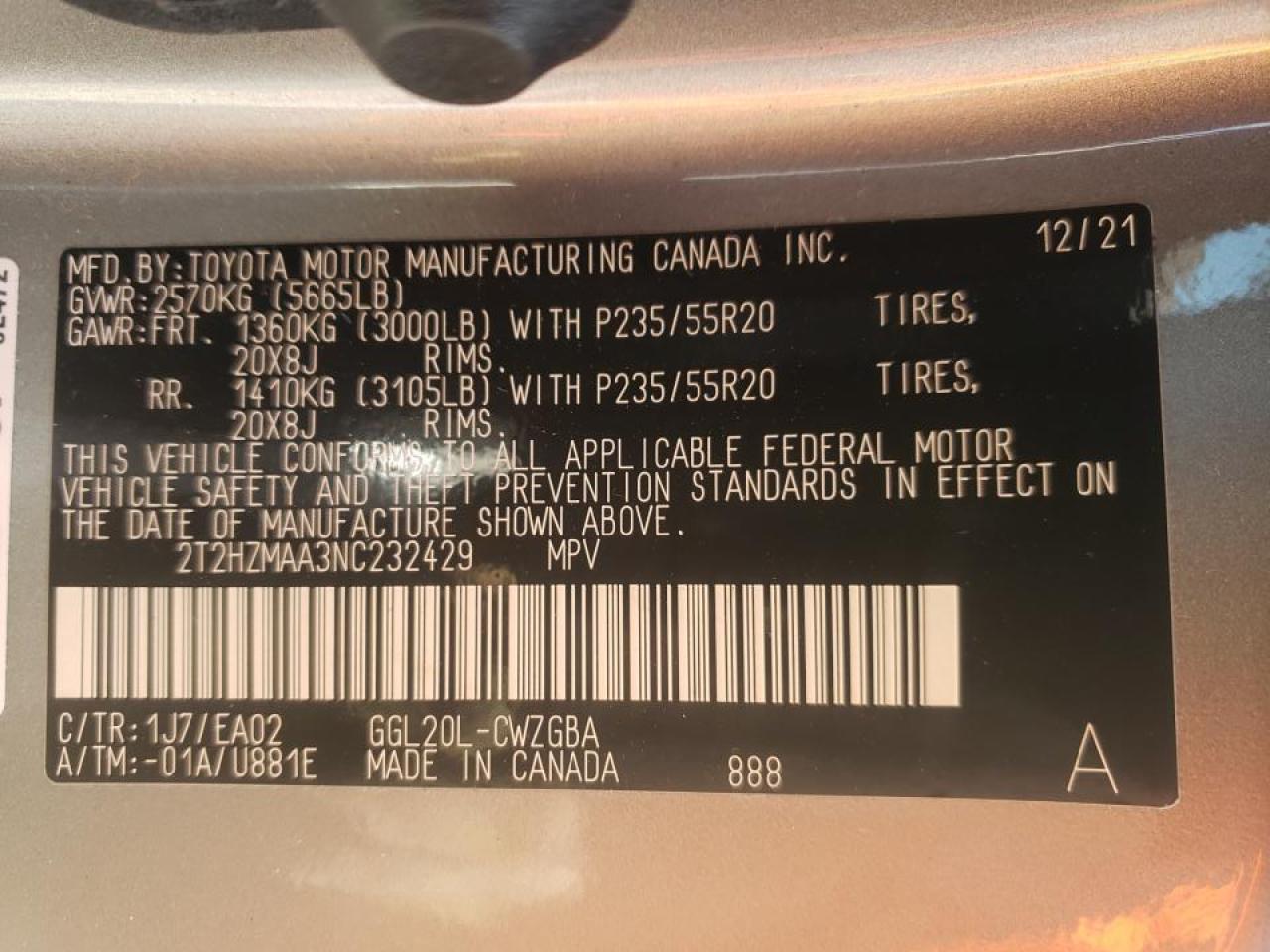 Photo 10 from auction – 2022 LEXUS RX 350 with VIN 2T2HZMAA3NC232429