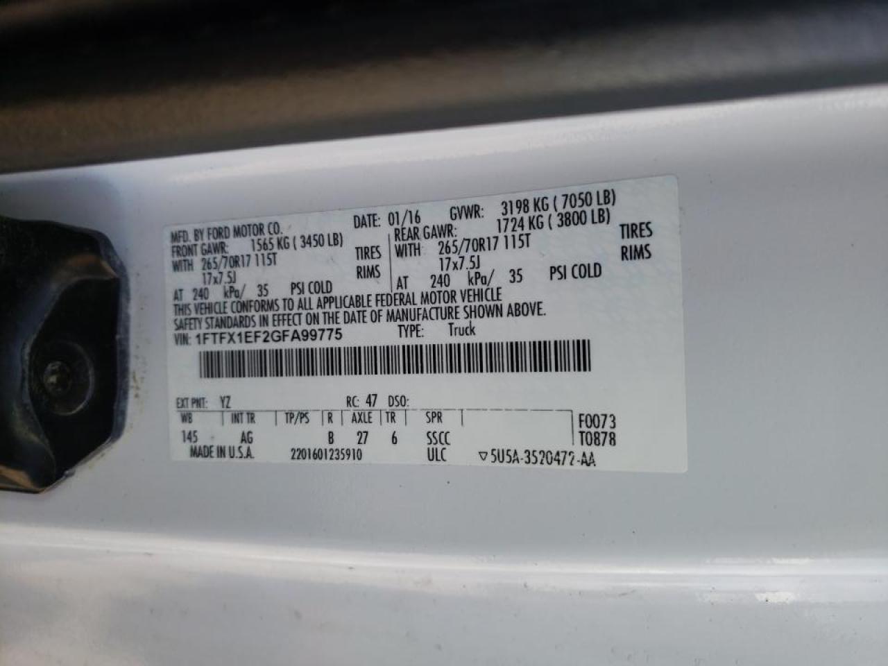 Photo 10 from auction – 2016 FORD F150 SUPER with VIN 1FTFX1EF2GFA99775