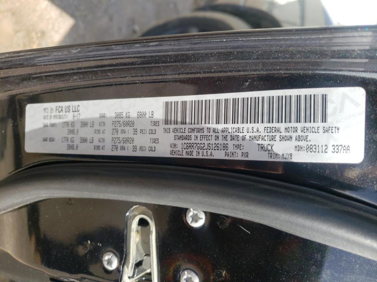 Photo 20 from auction – 2018 RAM 1500 SLT with VIN 1C6RR7GG2JS126186