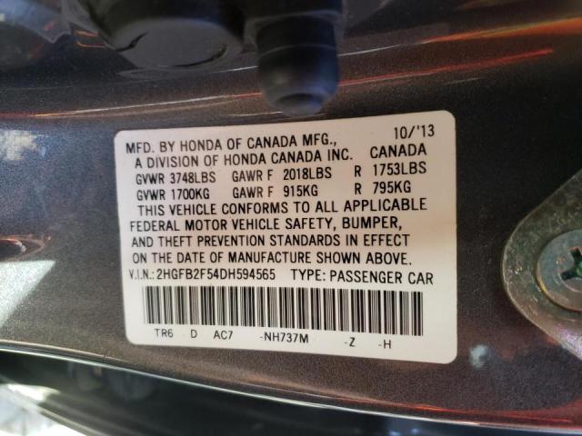 Photo 10 from auction – 2013 HONDA CIVIC LX with VIN 2HGFB2F54DH594565