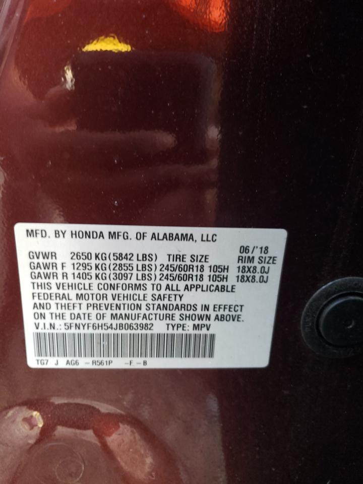 Photo 10 from auction – 2018 HONDA PILOT EXL with VIN 5FNYF6H54JB063982