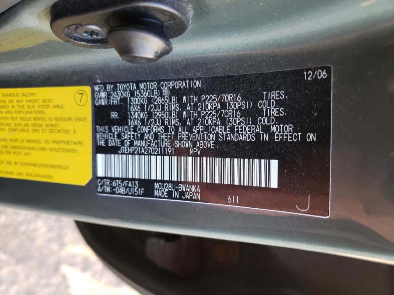 Foto 10 de la subasta – 2007 TOYOTA HIGHLANDER con VIN JTEHP21A270211191