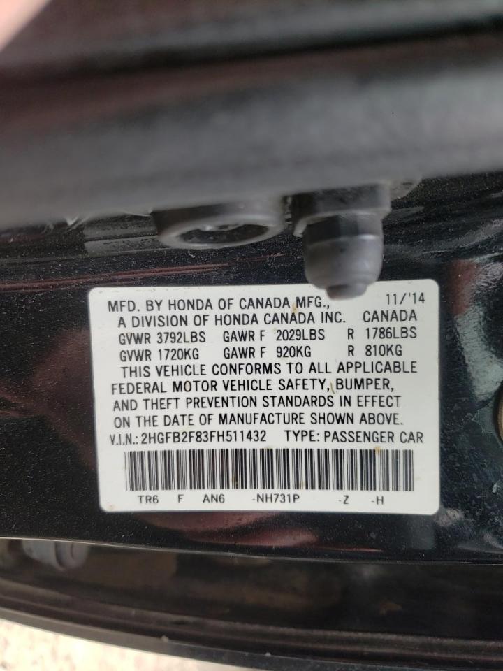 Photo 10 from auction – 2015 HONDA CIVIC EX with VIN 2HGFB2F83FH511432