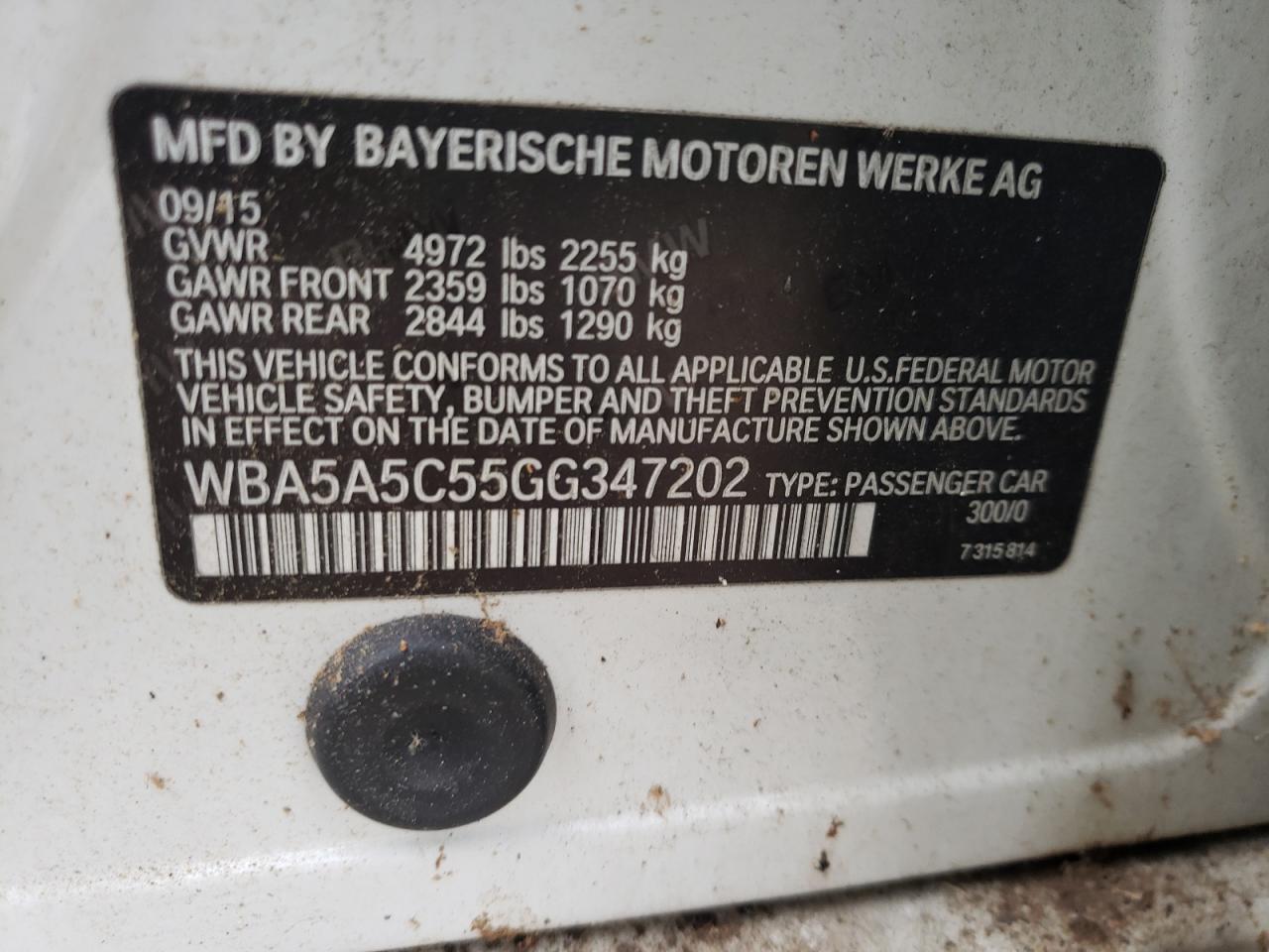 Photo 10 from auction – 2016 BMW 528 I with VIN WBA5A5C55GG347202