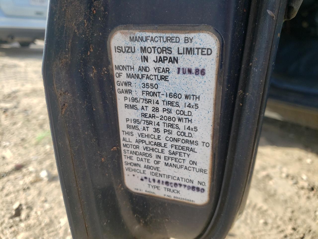 Photo 10 from auction – 1986 ISUZU PUP with VIN JAABL14A6G0779690