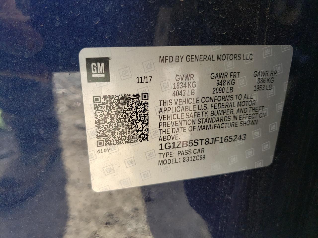Photo 10 from auction – 2018 CHEVROLET MALIBU LS with VIN 1G1ZB5ST8JF165243