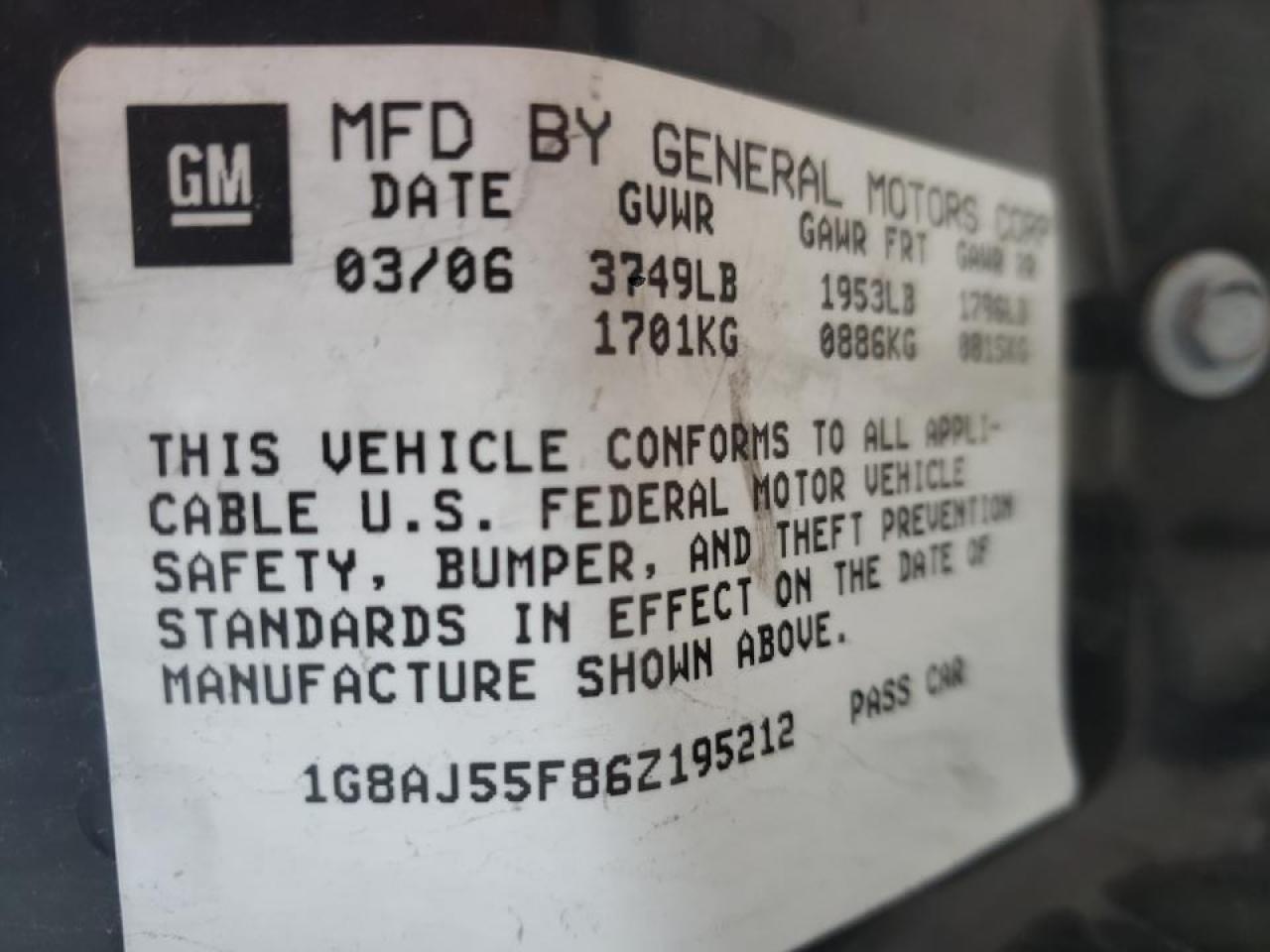 Photo 10 from auction – 2006 SATURN ION LEVEL with VIN 1G8AJ55F86Z195212