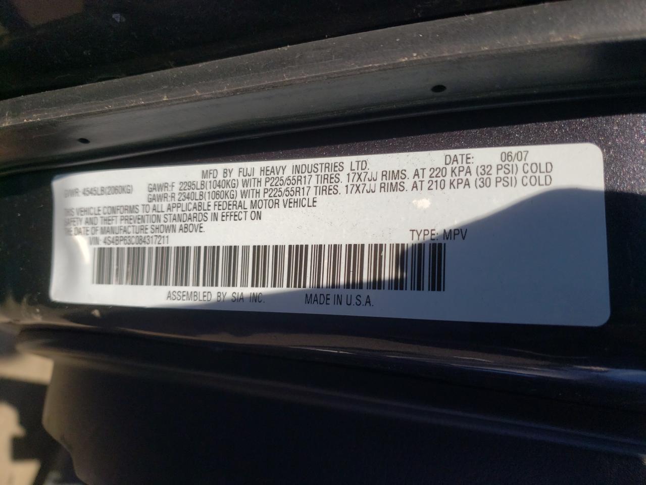 Photo 10 from auction – 2008 SUBARU OUTBACK 2. with VIN 4S4BP63C084317211